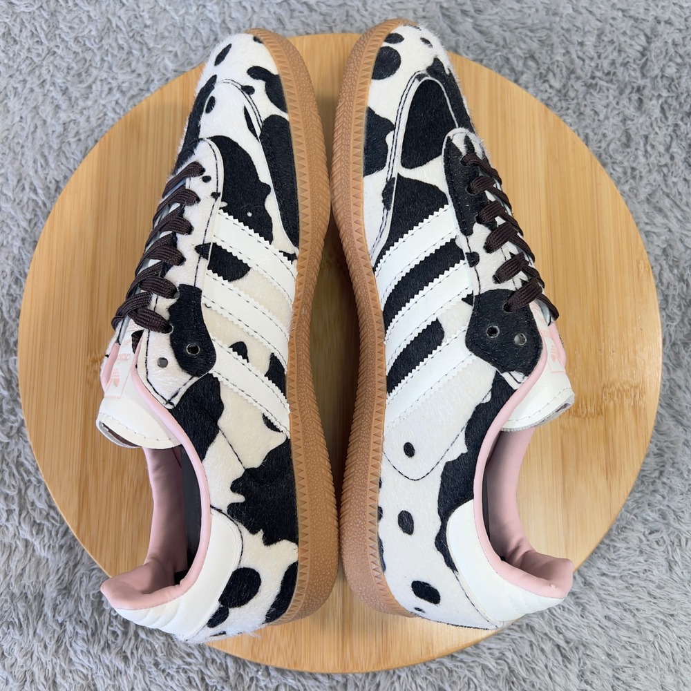 Adidas Samba Cow Print Sneakers Womans 7 White Brown Gum Athleisure NWOT JR1256 - Picture 6 of 9